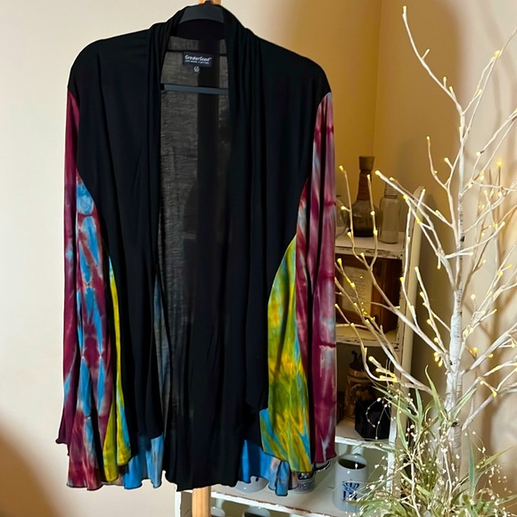 Greater good Other - Greater Good L/XL 100% Rayon black cardigan w/tie-dye colors on the sides/arms